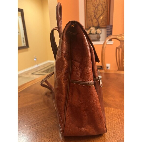 Vrai Cuir Large Brown Leather Backpack Drawstring Many Pockets 10” X 5 “ X 13” - Picture 8 of 16